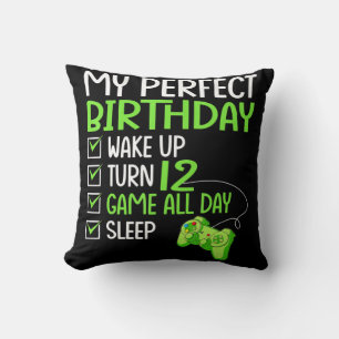 12th Perfect Birthday Boys Gaming 12 Years Old Gif Throw Pillow