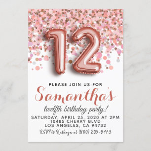 12th Rose Gold Birthday Invitation