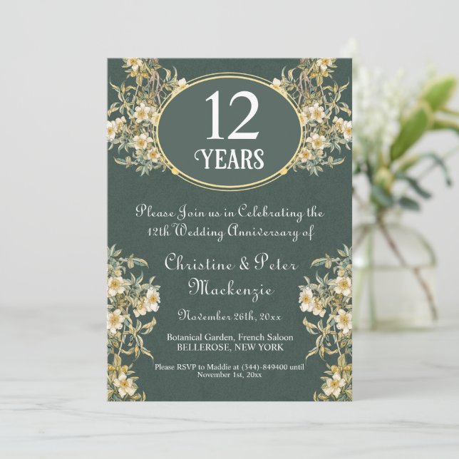 12th Silk Wedding Anniversary Rich Floral Invitation (Standing Front)