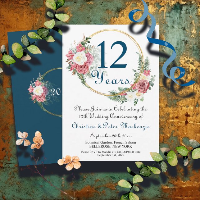 12th Silk Wedding Anniversary Roses Gold Frame Invitation (Creator Uploaded)