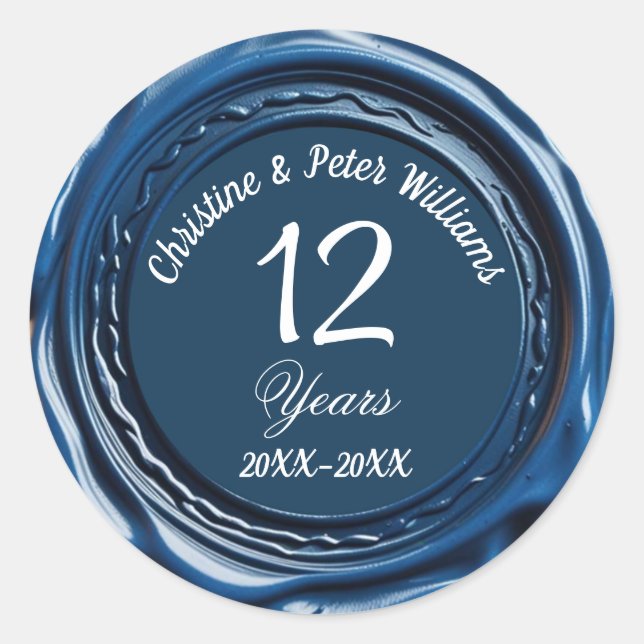 12th Silk Wedding Blue Wax Seal Sticker (Front)