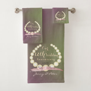 12th Wedding Anniversary Pearls and Moss B Bath Towel Set