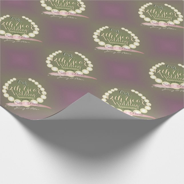 12th Wedding Anniversary Pearls and Plum Moss Wrapping Paper (Corner)