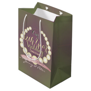 12th Wedding Anniversary Pearls on Plum Moss Medium Gift Bag