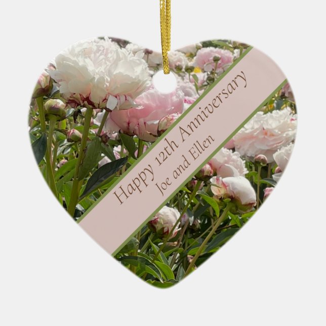 12th Wedding Anniversary, Peony flower Ceramic Ornament (Front)