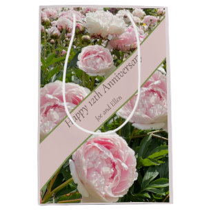 12th Wedding Anniversary, Peony flower Medium Gift Bag