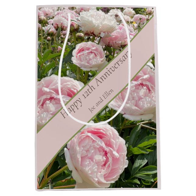 12th Wedding Anniversary, Peony flower Medium Gift Bag (Front)