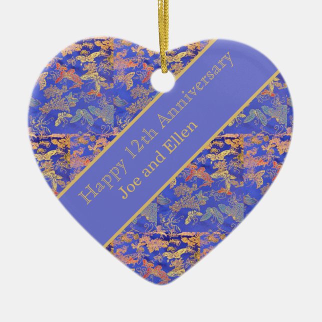 12th Wedding Anniversary, Silk Anniversary Ceramic Ornament (Front)