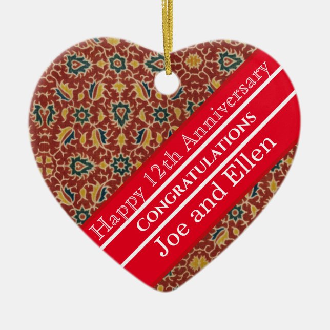 12th Wedding Anniversary, Silk Anniversary Ceramic Ornament (Front)