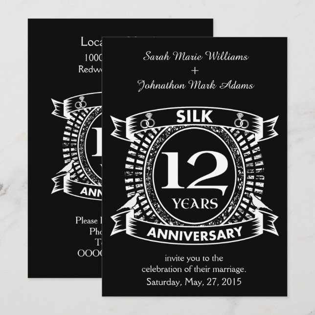 12TH wedding anniversary silk Invitation (Front/Back)