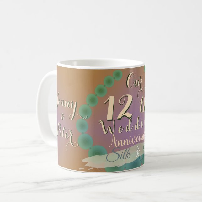 12th Wedding Anniversary Silk & Jade Coffee Mug (Front Left)
