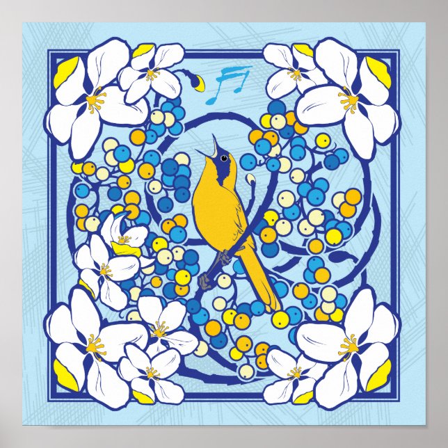 12x12 Art Nouveau Style Songbird Print (Front)