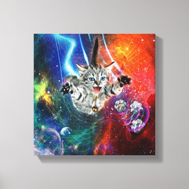 12x12 Psychedelic space Kitty Cat on canvas. Canvas Print (Front)