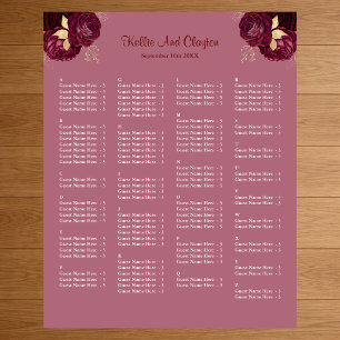 130 Burgundy And Gold Floral Wedding Seating Chart