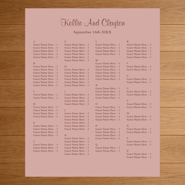 130 Cinnamon Rose Simple Wedding Seating Chart (Creator Uploaded)