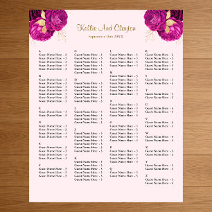 130 Pink And Gold Floral Wedding Seating Chart