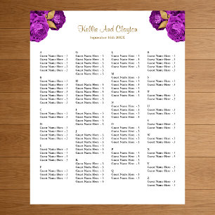 130 Purple And Gold Floral Wedding Seating Chart