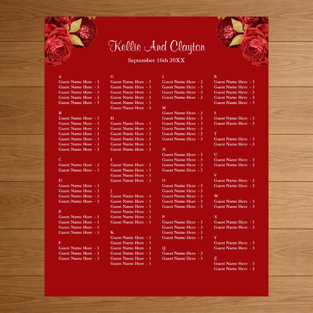 130 Red And Gold Floral Wedding Seating Chart (Creator Uploaded)