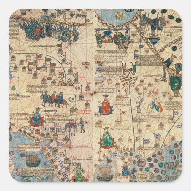 131-0058260/1 Catalan Atlas: Detail of Asia, by Ja Square Sticker (Front)