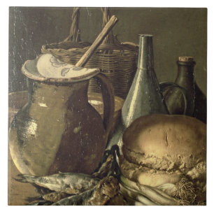 131-0058519/1 Still Life with Fish, Leeks and Brea Tile