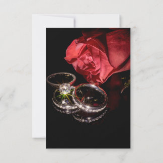 1362-Red Rose with Wedding Rings Invitation