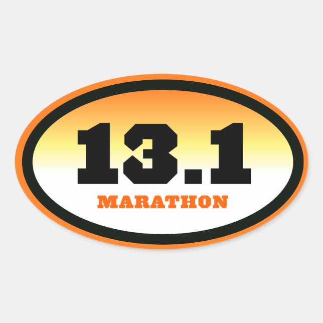 13.1 Half Marathon Black and Orange Oval Oval Sticker (Front)