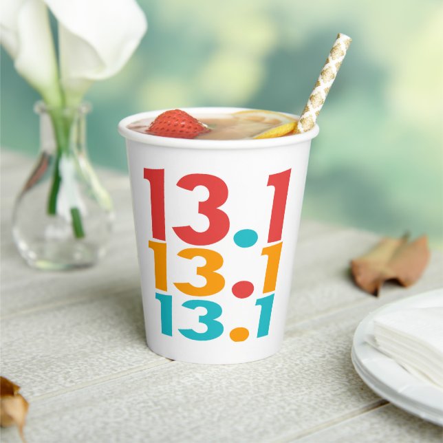 13.1 Half-Marathon Runner themed red orange teal Paper Cups (Insitu)