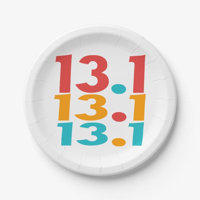 13.1 Half-Marathon Runner themed red orange teal Paper Plate (Front)