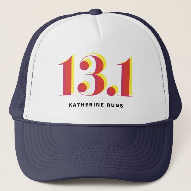 13.1 Half Marathon Running Bold Yellow Red Text Trucker Hat (Front)