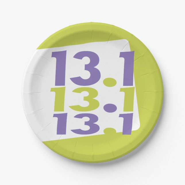 13.1 half marathon themed paper plate (Front)