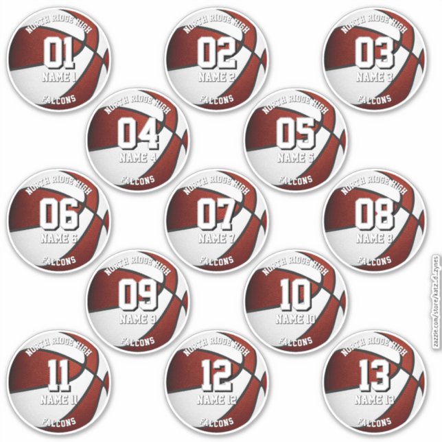 13 basketball players stickers maroon team colors  (Front)