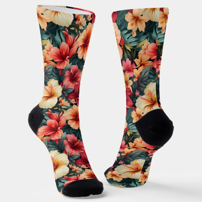 #13 Floral pattern Crew Socks (Angled)