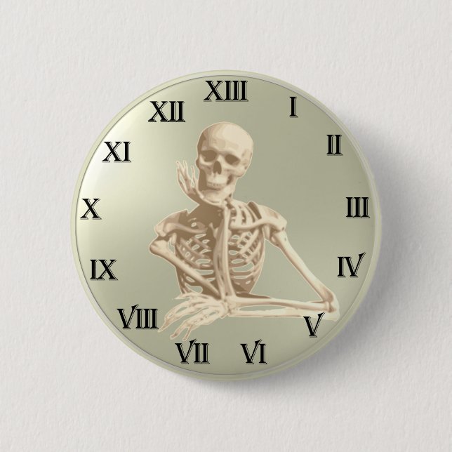 13 Hour Skeleton Clock 2 Inch Round Button (Front)