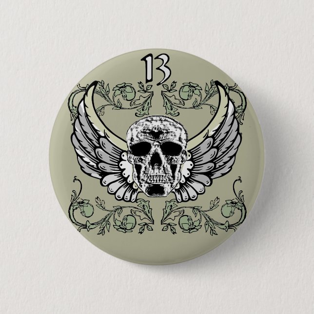 13 Hour Skull Clock Pattern 2 Inch Round Button (Front)