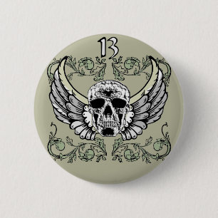 13 Hour Skull Clock Pattern 2 Inch Round Button