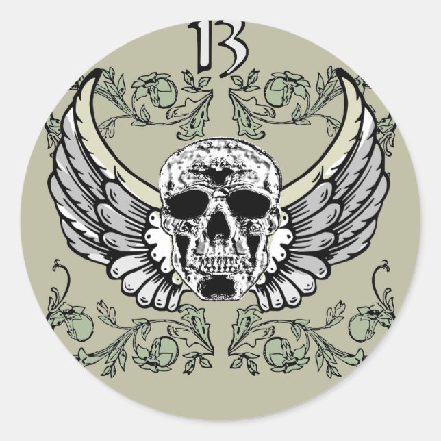 13 Hour Skull Clock Pattern Classic Round Sticker (Front)