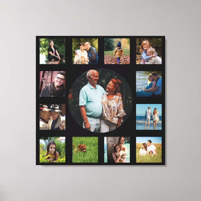 13 Image Family Instagram Collage Black Background Canvas Print (Front)