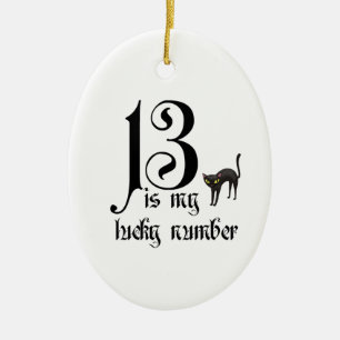 13 is my lucky number+cat ceramic ornament