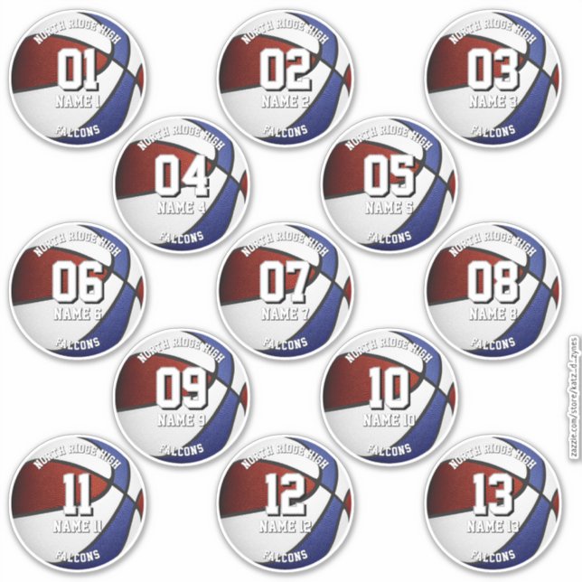 13 maroon blue team colors basketball stickers (Front)