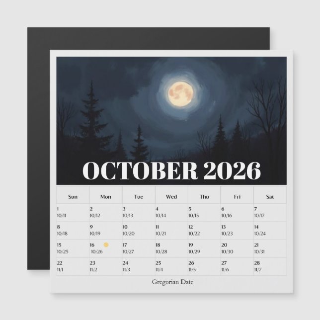 13-Month Moon Phase Zodiac october Calendar (Front/Back)