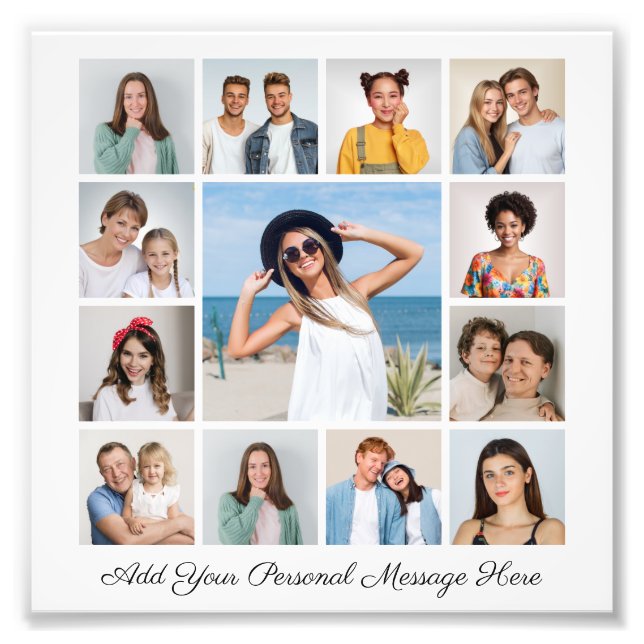 13 Photo Collage Add A Greeting Photo Enlargement Print (Front)