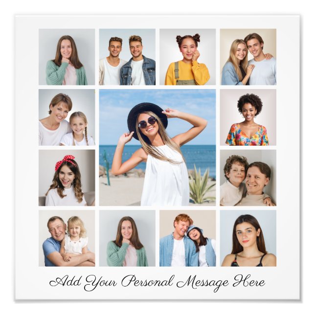 13 Photo Collage Add A Greeting Photo Enlargement Print (Front)