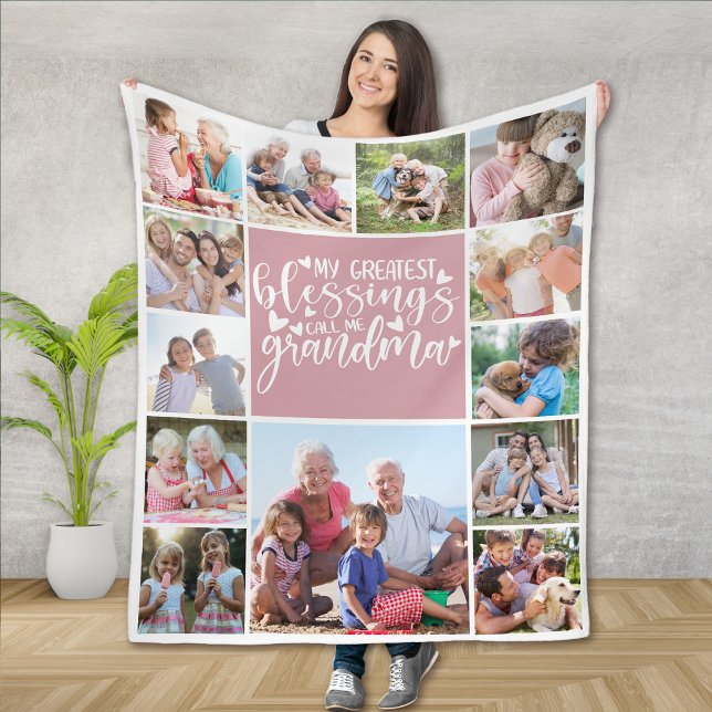 13 Photo Collage Grandma Greatest Blessings Fleece Blanket (Creator Uploaded)