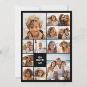 13 Photo Collage Grid - Custom Text Minimal Black Holiday Card