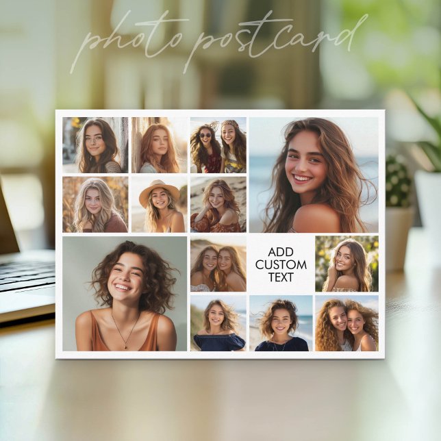 13 Photo Collage Grid white background black text Postcard (Photo Postcard - Customize with your favorite photos)