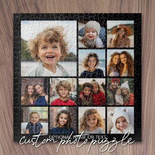 13 Photo Collage Modern Square Layout Black Jigsaw Puzzle