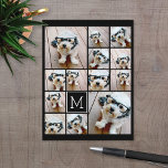 13 Photo Collage Monogram black - Can Edit Colour Postcard<br><div class="desc">A design with a basic background. Use up to thirteen square photos to create a unique and personal gift. If you need to adjust the pictures,  click on the customize tool to make changes.</div>