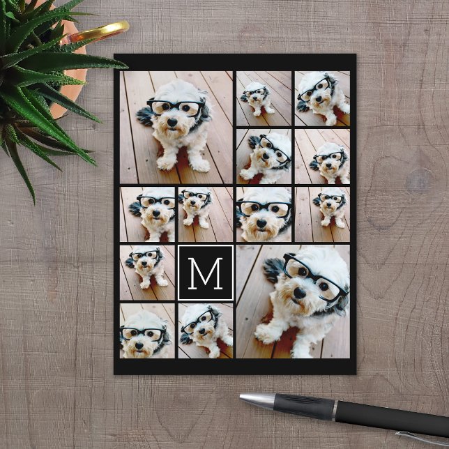 13 Photo Collage Monogram black - Can Edit Colour Postcard (13 Photo Personalized Photo collage Postcard)