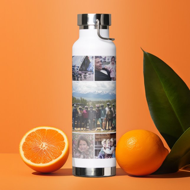 13 Photo Collage - One big pic in the Centre Water Bottle (Personalized water bottle - custom photo collage)
