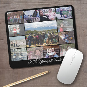 13 Photo Collage Optional Text -- CAN Edit Black Mouse Pad